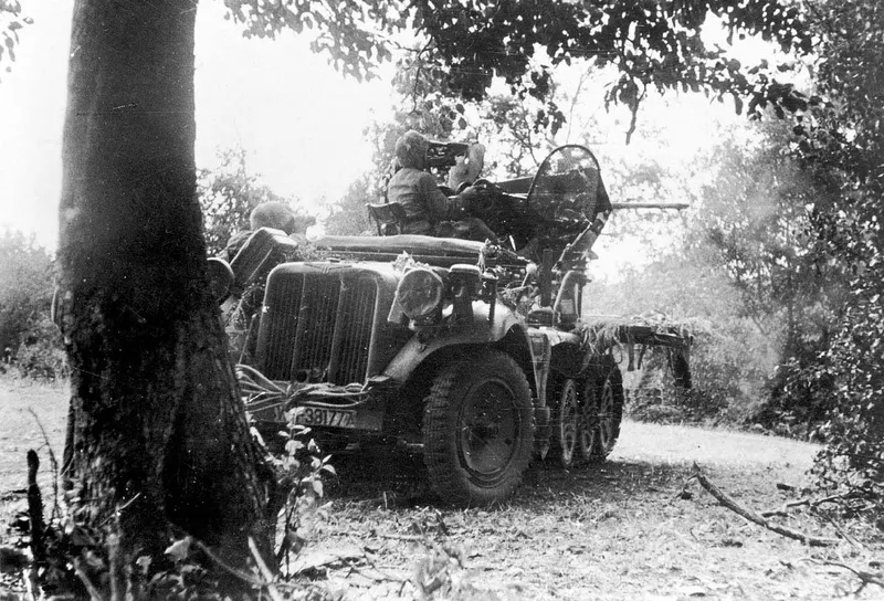 Theodor Busse's 9th Army continued to fight outside Berlin - A light anti-aircraft gun fires on Soviet troops as they advance towards Ninth Army’s positions in the Spree forests.