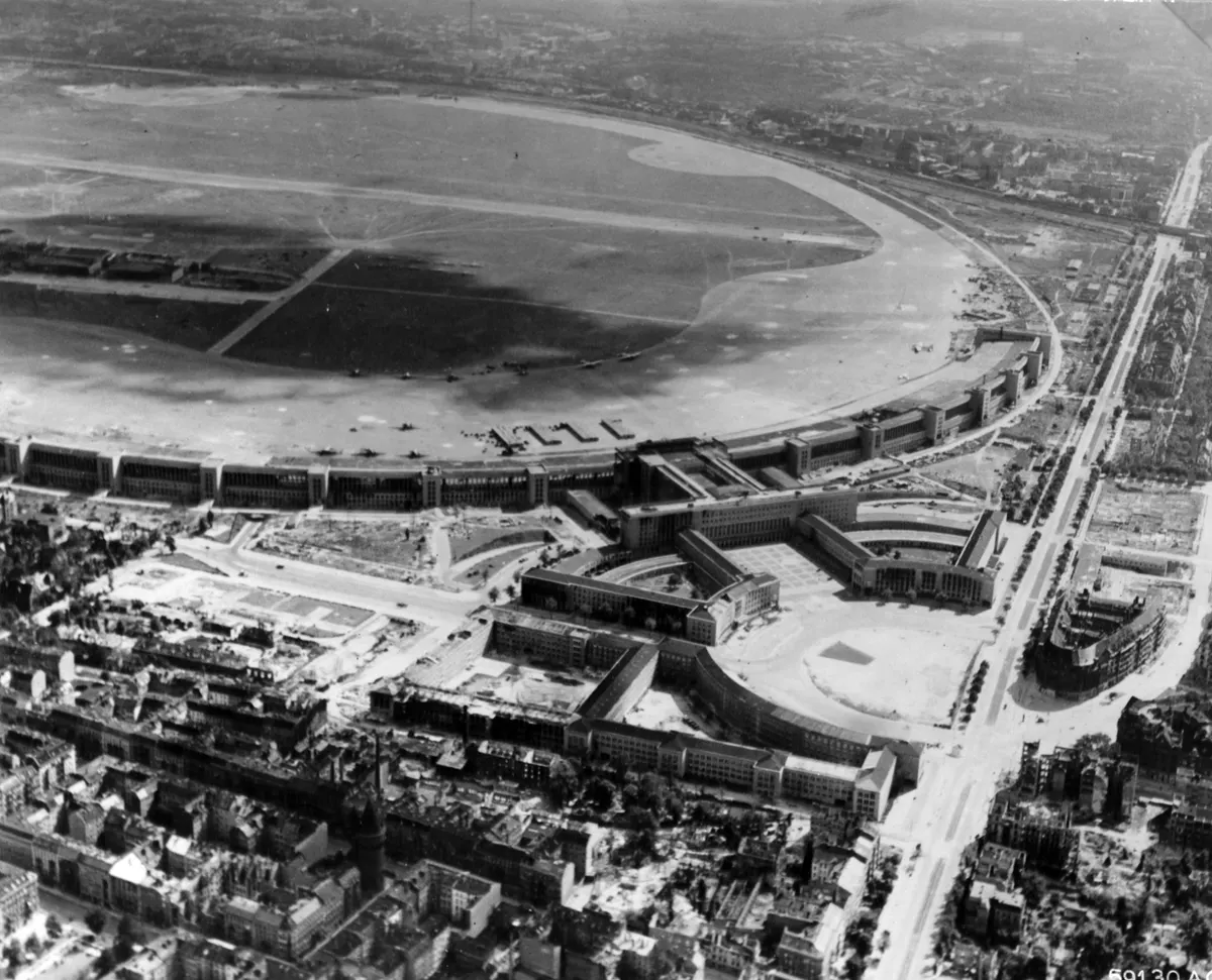 Aerial view of Berlin-Tempelhof Airport, in 1945 (342-FH-3A19443-59130AC)