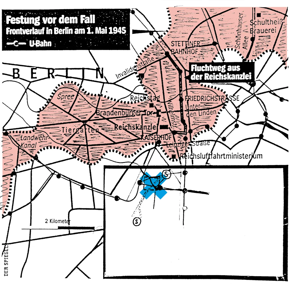 Festung vor dem Fall. Frontverlauf in Berlin am 1. Mai 1945