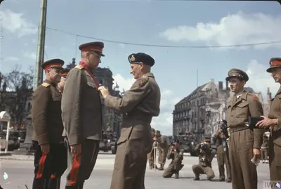 Field Marshal Montgomery Decorates Russian Generals at the Brandenburg Gate in Berlin, Germany, 12 July 1945 TR2916