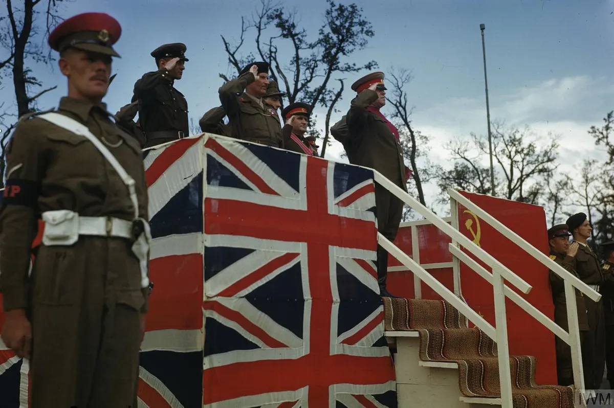 Field Marshal Montgomery Decorates Russian Generals at the Brandenburg Gate in Berlin, Germany, 12 July 1945 TR2911