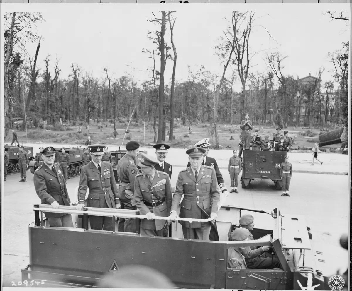 Gen. George C. Marshall passes through the British Victory parade in Berlin, Germany during the Potsdam Conference. L... - NARA - 198832