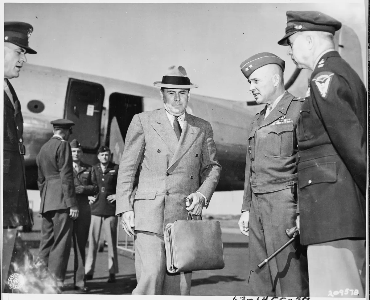 John J. McCloy, Assistant Secretary of War, arrived at Gatow Airport in Berlin, Germany to attend the Potsdam... - NARA - 198844