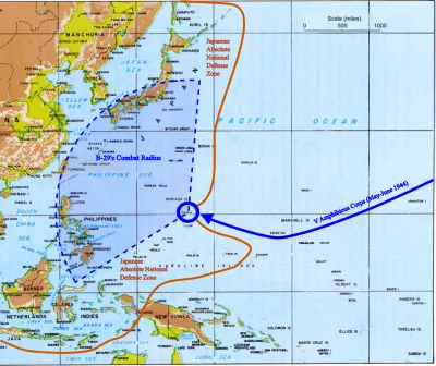 Map of B-29 range from Saipan