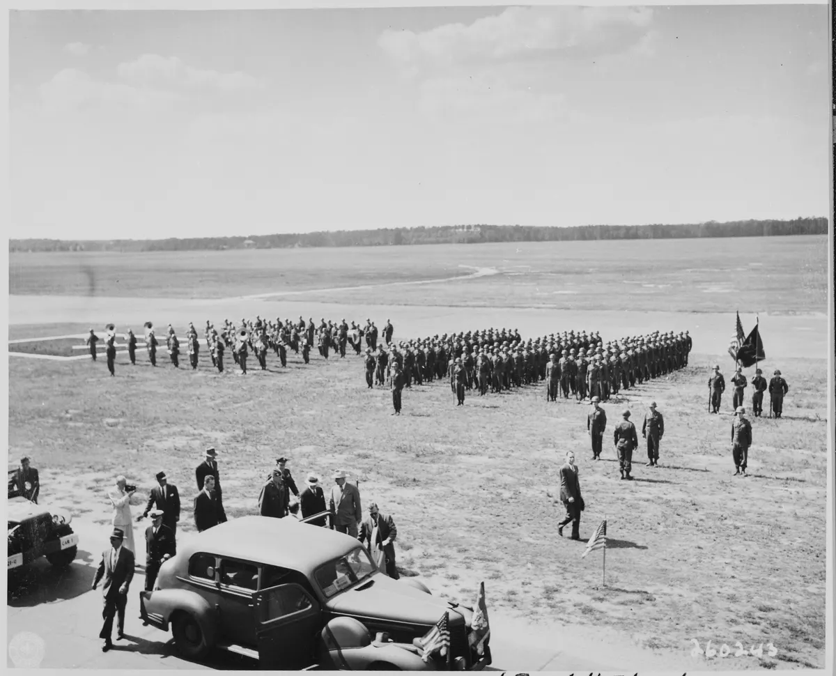 President Truman prepares to climb into his car after inspecting the honor guard at Gatow Airport in Berlin, Germany... - NARA - 198855