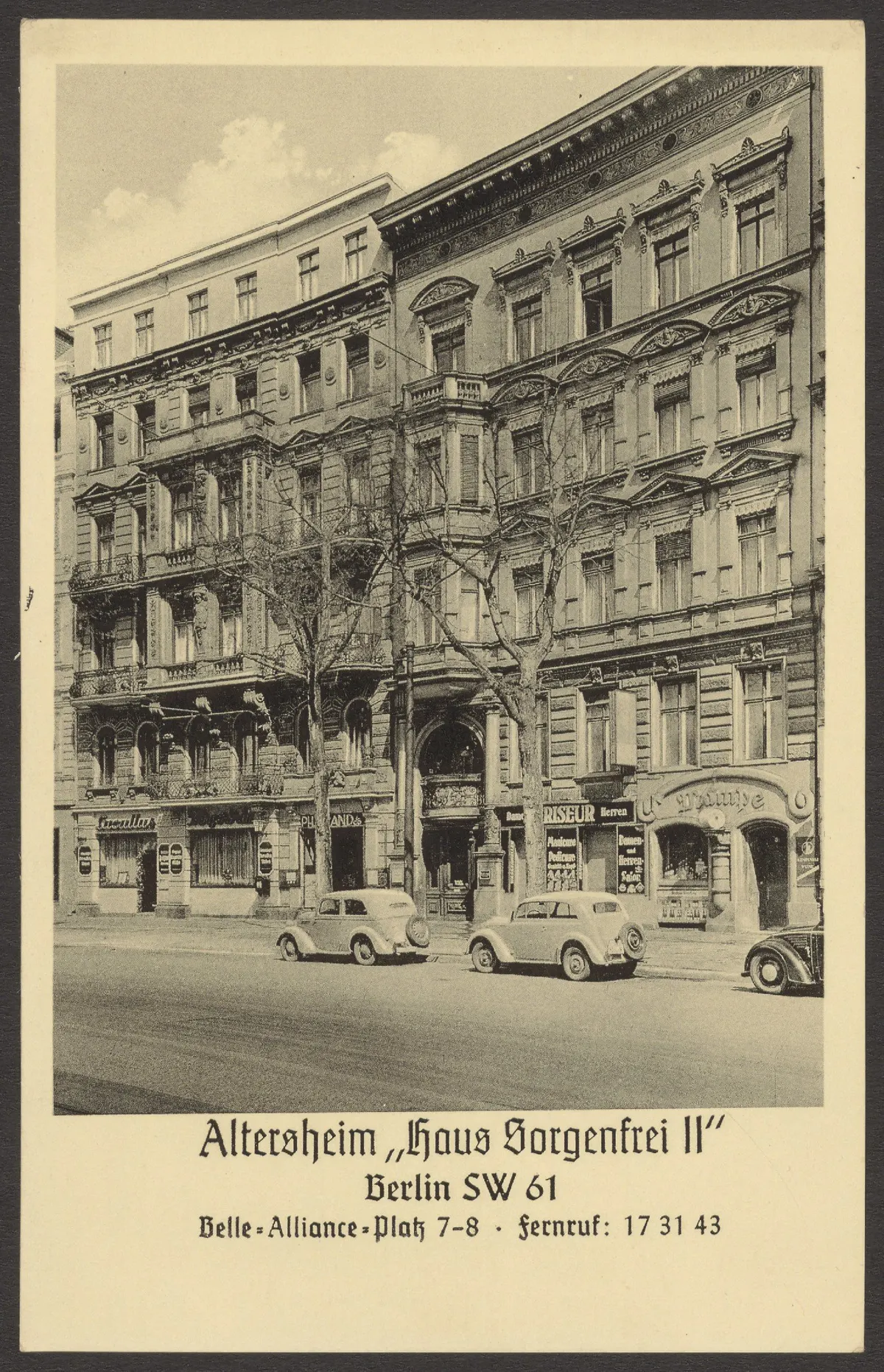 Ansichtskarte Altersheim "Haus Sorgenfrei II", Belle-Alliance-Platz 7-8