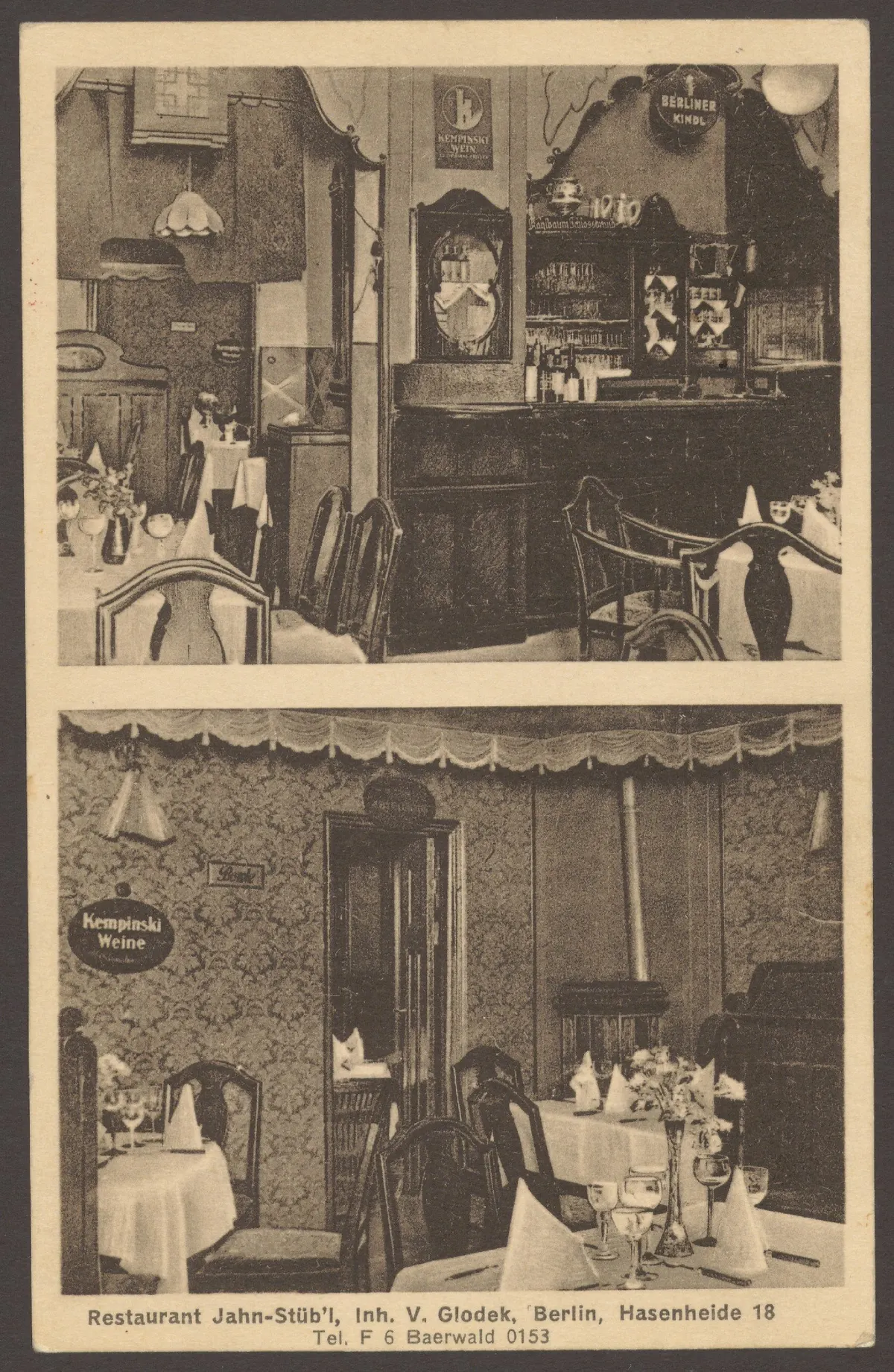 Ansichtskarte des Restaurants „Jahn-Stüb´l“ an der Hasenheide [2/2]