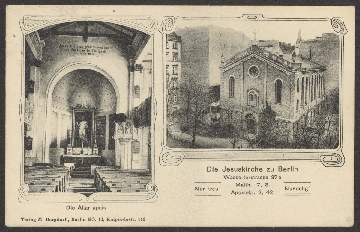 Ansichtskarte "Die Jesuskirche zu Berlin", Wassertorstraße 37a