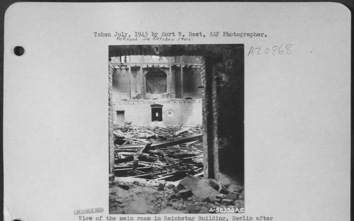 View Of The Main Room In Reichstag Building, Berlin, After Aaf Bombing Blitz. (U.S. Air Force Number A58358AC)