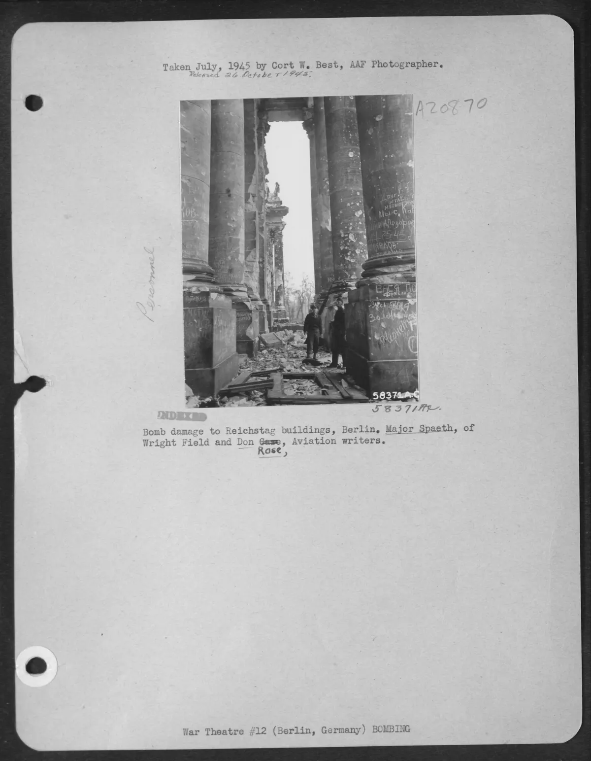 Bomb Damage To Reichstag Buildings, Berlin. Major Spaeth, Of Wright Field And Don Rose, Aviation Writers. (U.S. Air Force Number 58371AC)